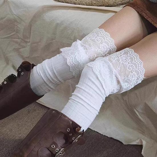 Кружевные чулки до бедра Женские чулки выше колена с кружевными манжетами Эластичные длинные чулки Носки для ботинок для девушек Косплей Свидания