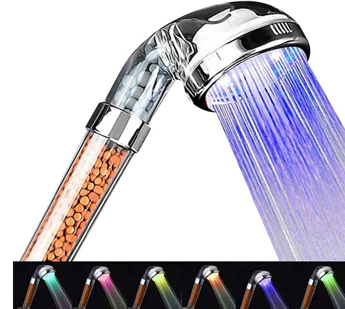 High-Pressure Spa Shower Head Negative Ionic Filter Spray Shower Sprinkler 7 Color Changing LED Handheld Showerhead