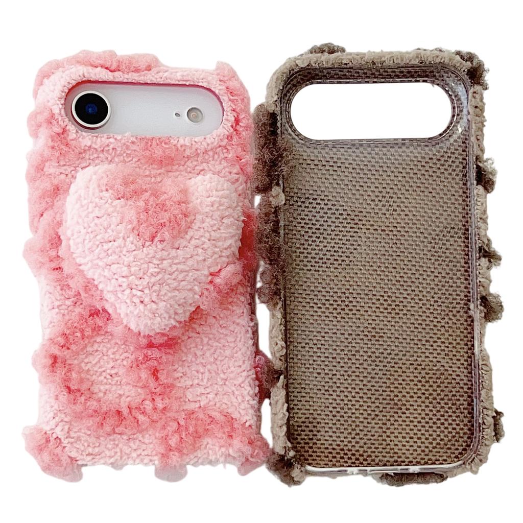 For iPhone Air Case 3D Heart Plush TPU Winter Warm Soft TPU Phone Cover