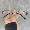 Retro round frame eye protection anti-blue flat glasses steel leather frame myopia glasses finished product with degree myopia glasses