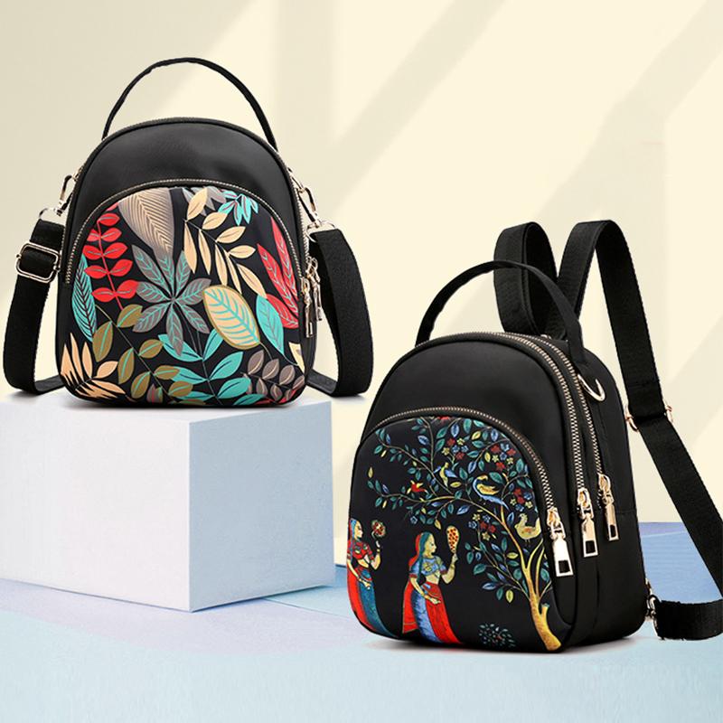 Trendy New Nylon Backpack For Women Multifunction Shoulder Crossbody Bag Printing Waterproof Rucksack Travel Lady Pack