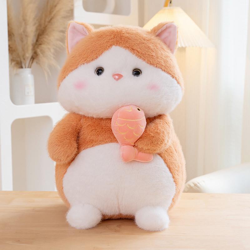 Adorable Plush Cat Doll Cute Fish Hugging Cat Stuffed Toy Pillow Gift For Kids