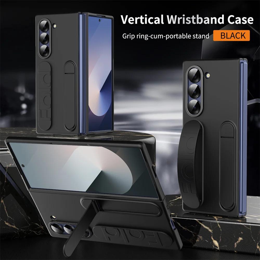 Оригинальный чехол-подставка с ремешком на запястье для Samsung Galaxy Z Fold 6 5 4 3 Модный матовый ультратонкий жесткий ПК-чехол для Samsung Z Fold 6