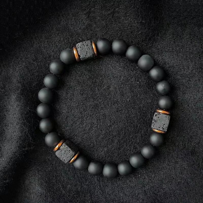 Black Matte Onyx with Cube Lava Bracelet Yoga Balance Energy Stretch Bracelet Men Women Natural Gemstone Healing Jewelry