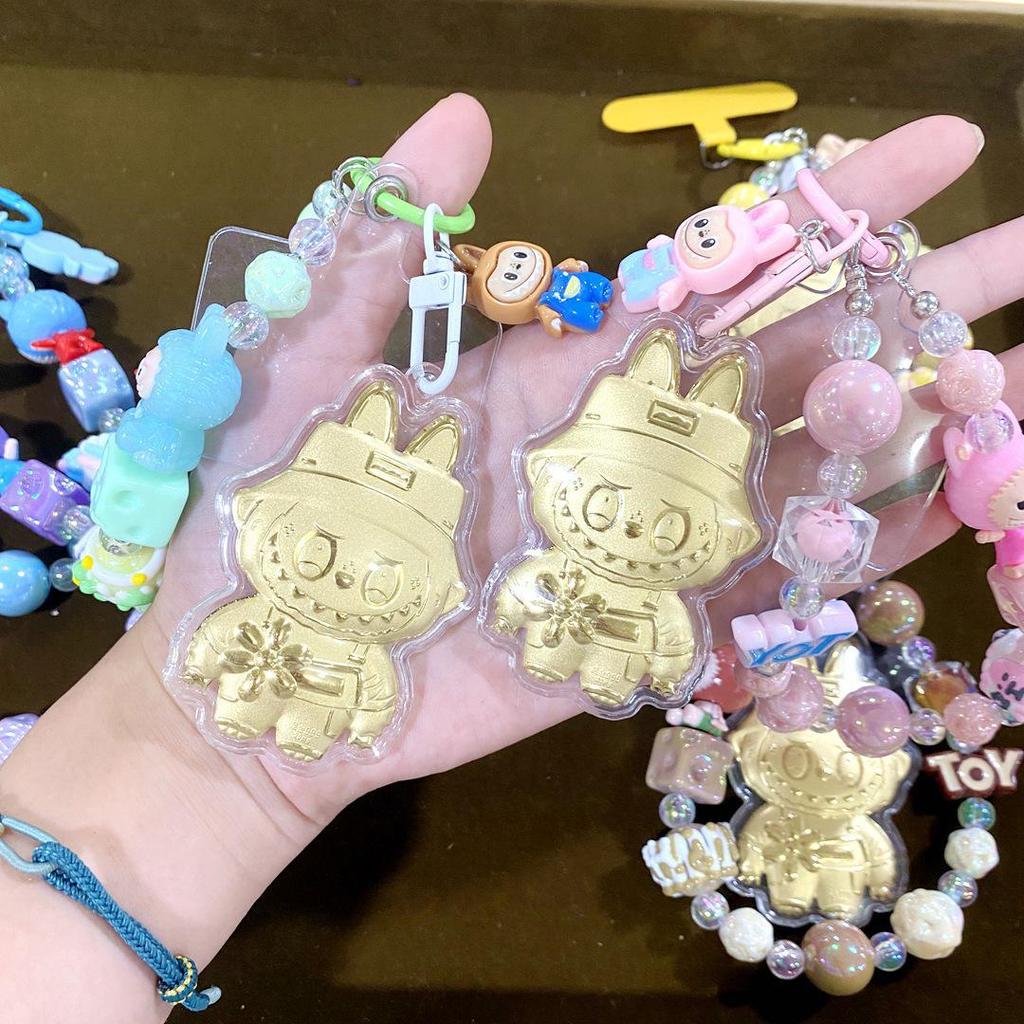 999 Pure Gold Labubu Cartoon Phone Lanyard Keychain & Bag Charm for Women