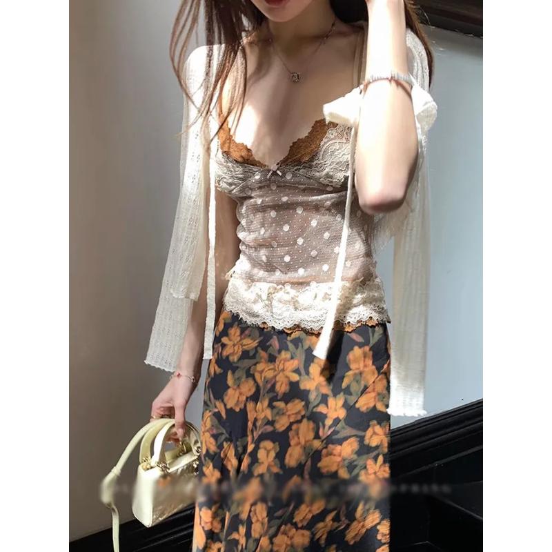 Женский кружевной топ-камзол в горошек, без рукавов, для верхней одежды, нижний топ