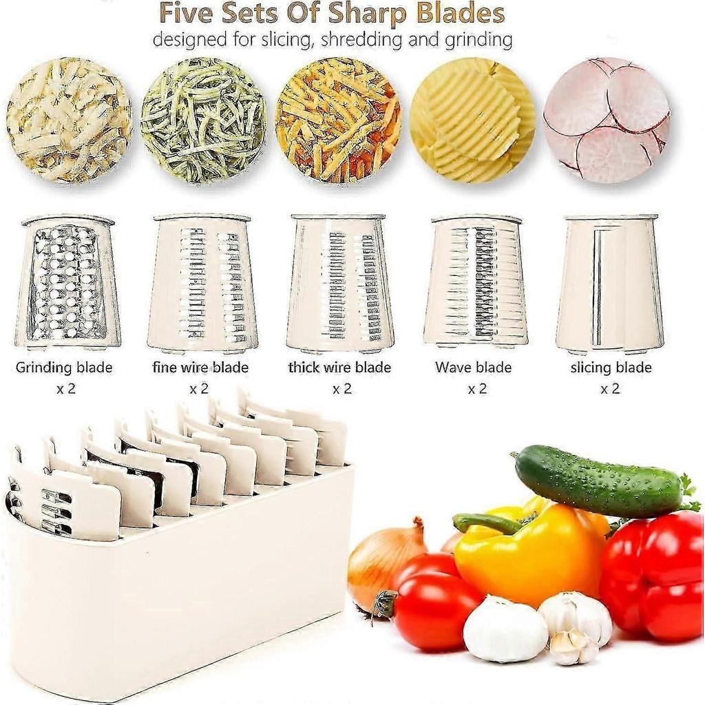 Rotary Cheese Grater with Handle Vegetable Shredder with 5 Interchangeable