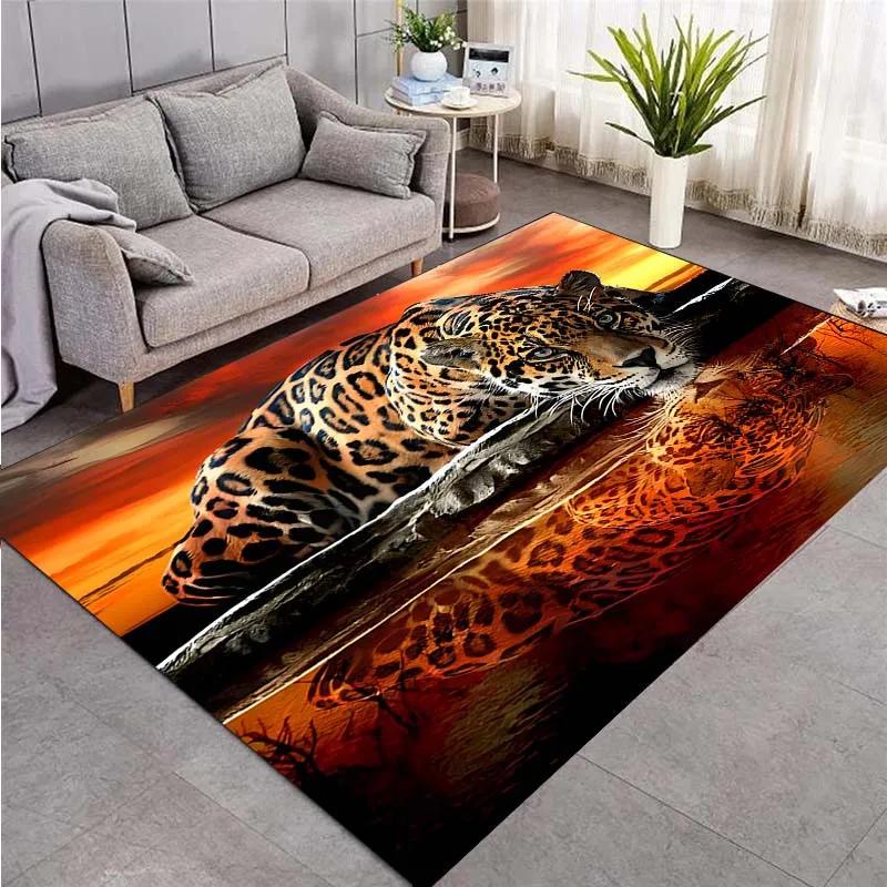 3D Printed Leopard Pattern Area Rug–Anti-slip, Non-Shedding, Stain Resistant Carpet for Living Room, Bedroom, Bathroom, Door Mat