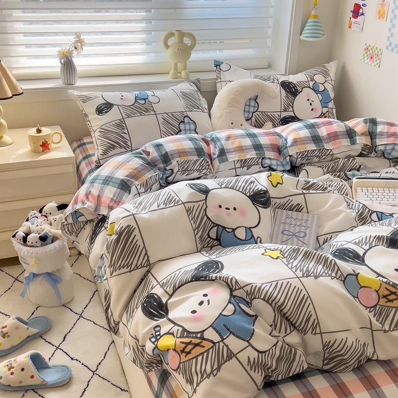 Набор из 4 предметов Класс А Материнский Младенческий класс Маленький Свежий Шлифованный Набор из 4 предметов Приятная к коже Простыня Стиранный хлопок Пододеяльник Общежитие Набор из 3 предметов