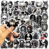50 Pcs Cartoon Black & White Skeleton Graffiti Stickers Decorate Guitar Notebook Luggage DIY Waterproof Stickers For Gifts