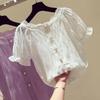 Женская фиолетовая шифоновая блузка с коротким рукавом, новинка лета 2025 года, корейский стиль, милый модный кукольный приталенный топ