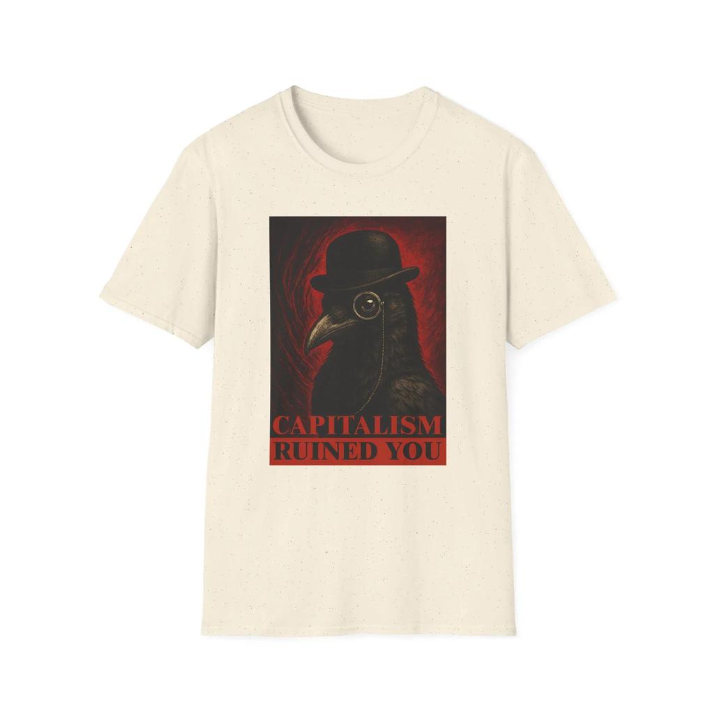 Gothic Raven T-Shirt: Dark Humor Anti-Capitalism Crow Art Graphic T Shirts Retro Streetwear Crew-neck Short-sleeved Men's Tshirt