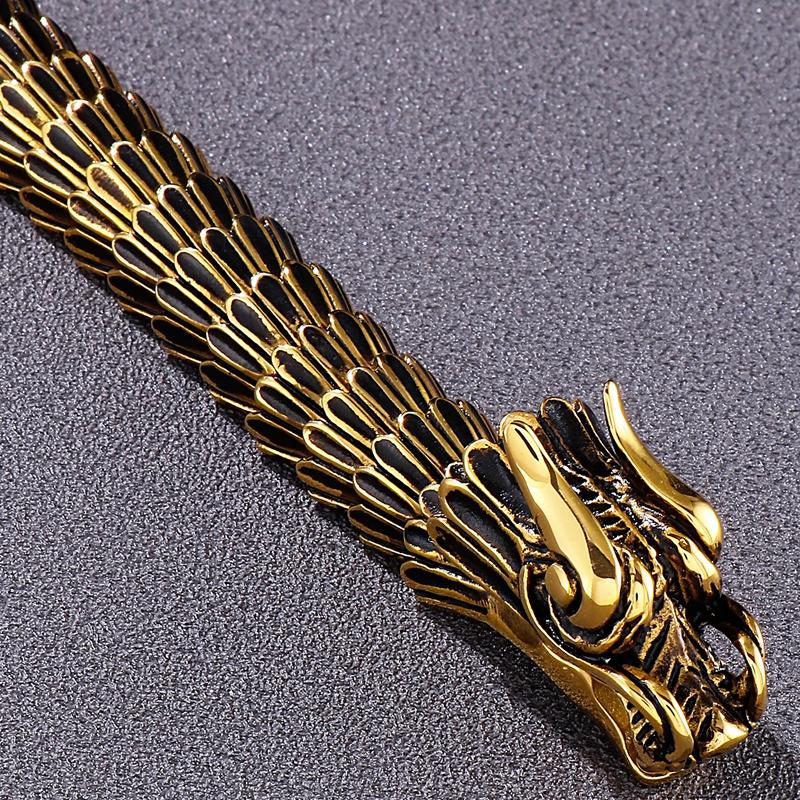 Крутой браслет-цепочка с килем в виде тела дракона для мужчин, тяжелый золотой цвет, мужские браслеты из нержавеющей стали, браслеты в стиле панк-рок, ювелирные изделия для мальчиков