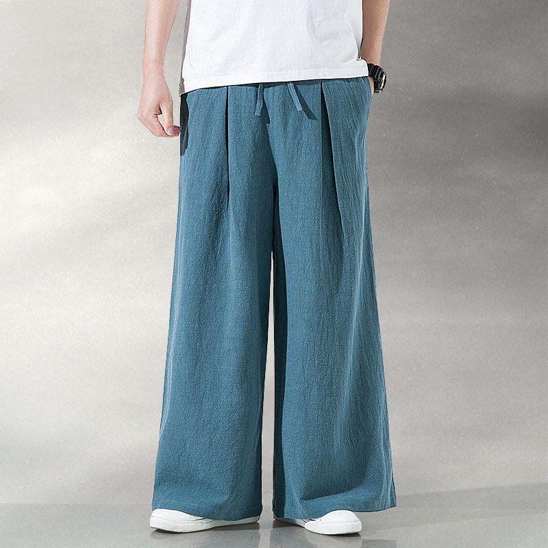Мужские свободные повседневные брюки широкого покроя из китайского льна