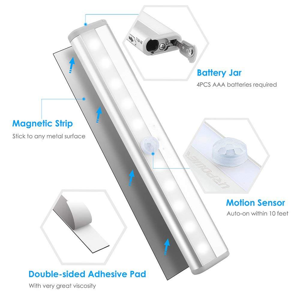 LED PIR Motion Sensor Closet Light 10LEDs Cold White Desk Drawer Wardrobe Lamp Under Cabinet Battery Powered Night Light
