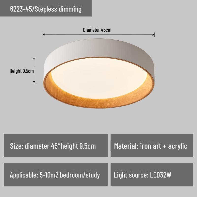 Nordic Wabi-Sabi Wood Grain LED Ceiling Lamp for Bedroom and Living Room