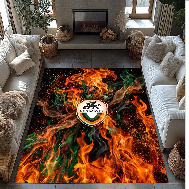 Venezia FC Football Print Crystal Velvet Rug, Comfortable Water Absorbent Non Slip Indoor Floor Carpet