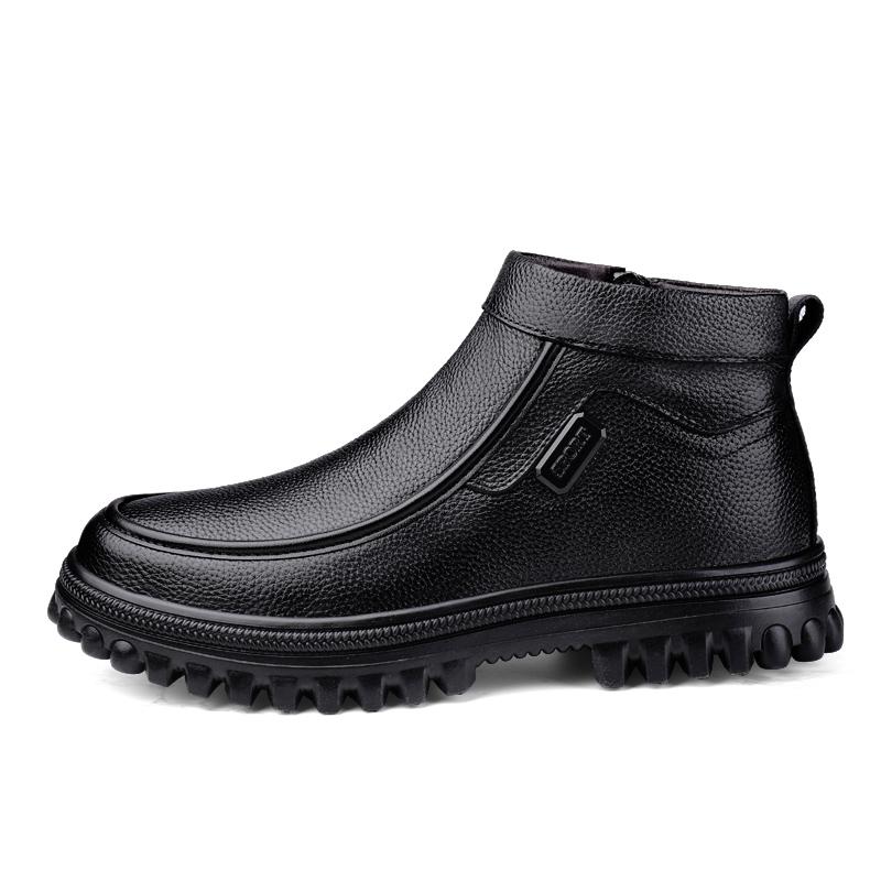 Плюс Большой Размер 49 50 51 Мужские Ботинки из Натуральной Кожи с Молниями Теплые Зимние Ботинки Оригинальная Коровья Кожа "Плюш" и "Без плюша"