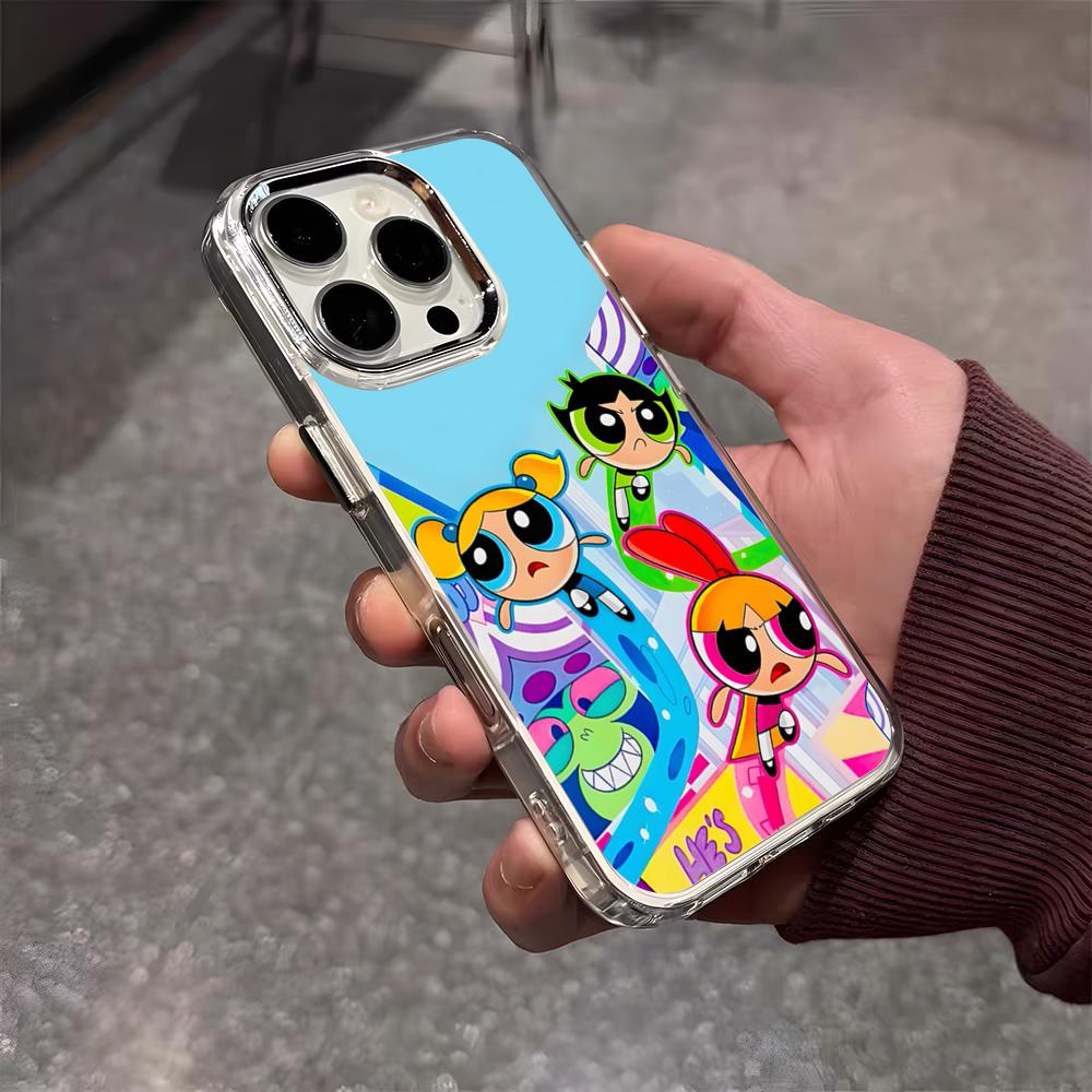Чехол для телефона P-Powerpuff Girls Милый для iPhone 17 Air 16 E 15 14 13 12 11 Plus Pro Max Гальванизированный Прозрачный Мягкий Корпус