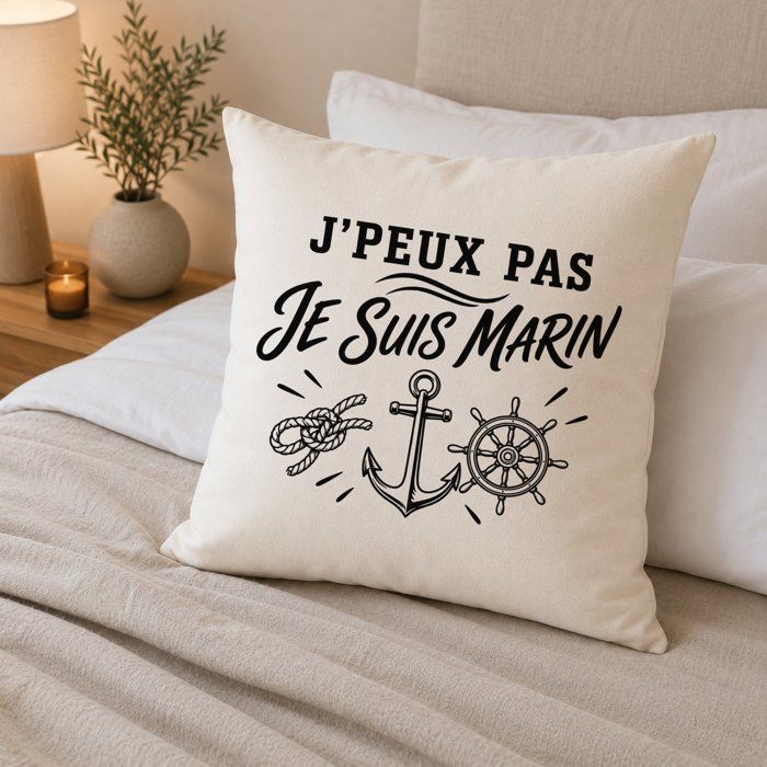 Housse de Coussin J’peux pas je suis Marin J'peux pas minimaliste | Coton Canvas Fairtrade 305 g/m² Zip Invisible Taille 50×50 cm