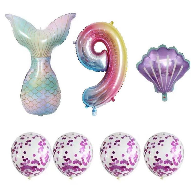 Набор из 7 предметов, набор воздушных шаров с градиентной фиолетовой русалкой, размер 0-9, 32-дюймовый градиентный цифровой воздушный шар с русалкой, воздушный шар для украшения праздника, дня рождения, свадьбы
