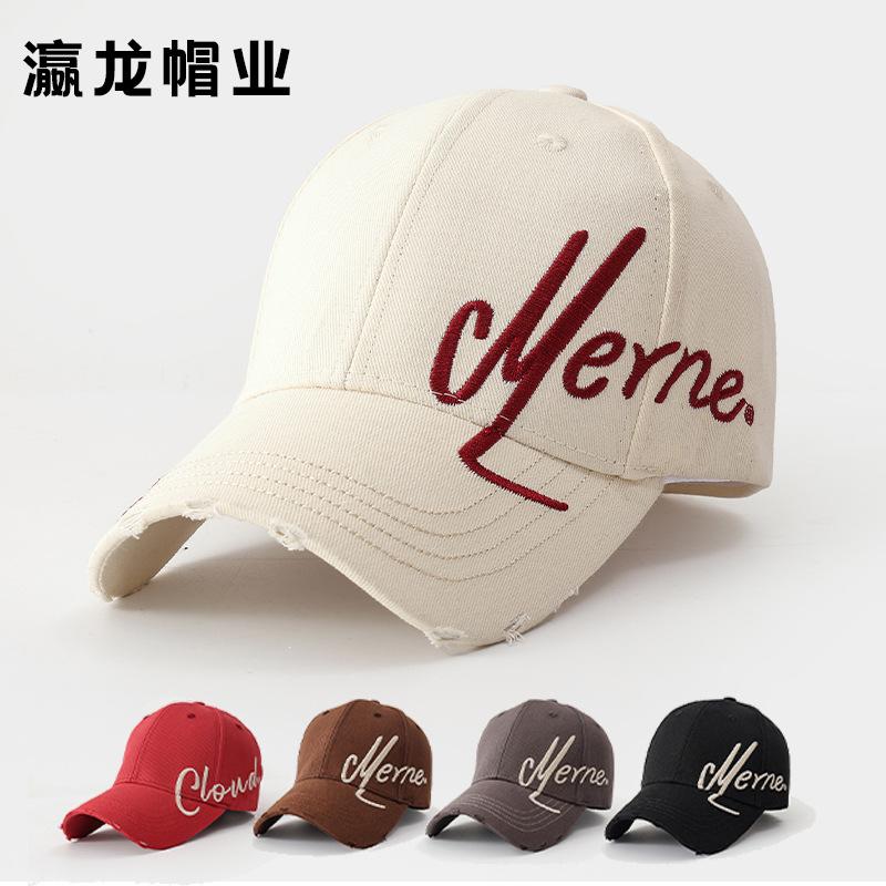 Letter embroidery black baseball cap women's summer versatile wide brim cap big head circumference small face sun protection hat