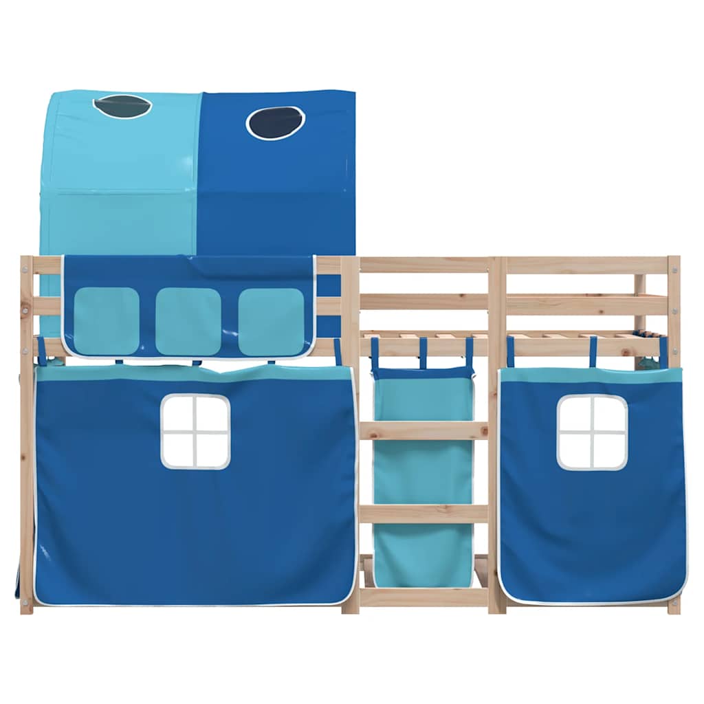 Bunk Bed with Curtains Blue 80x200 cm Solid Pine Wood