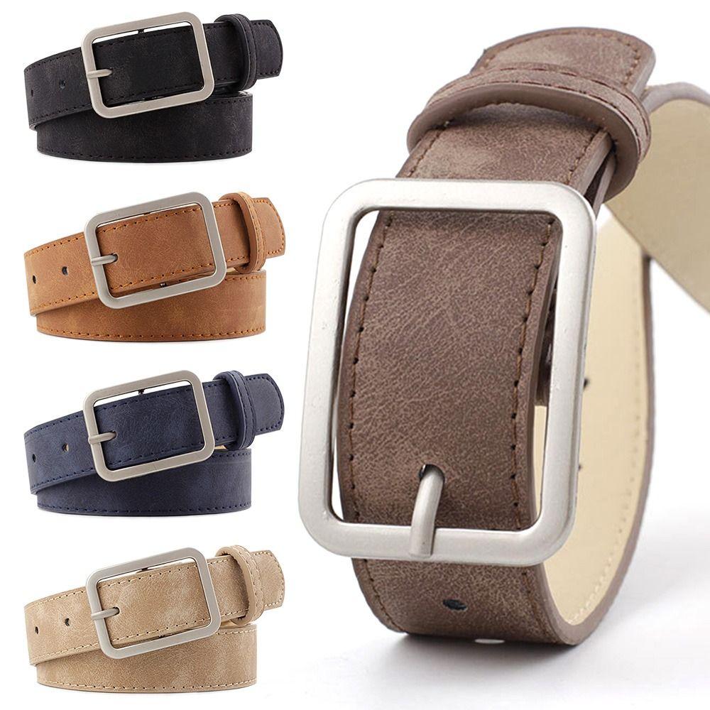 Women Retro Casual Waist Band Leather Belt Ladies Dress Strap Square Pin Buckle Waistband
