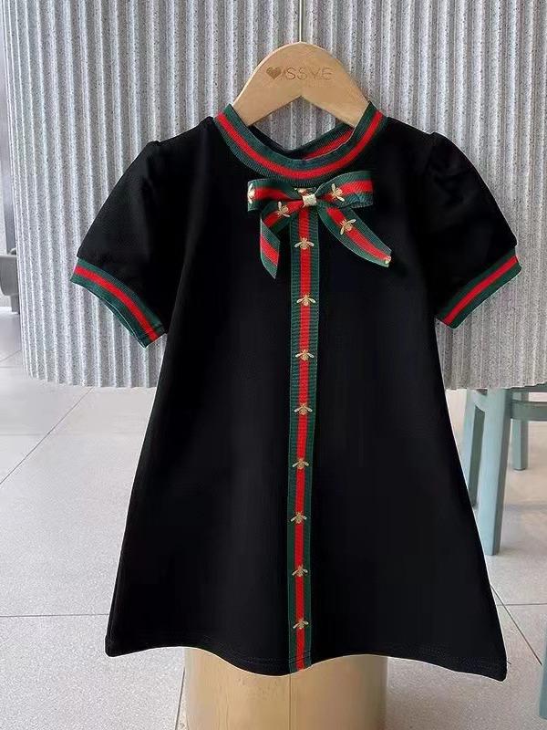 Летнее хлопковое платье принцессы в корейском стиле с бантом для девочек 2023