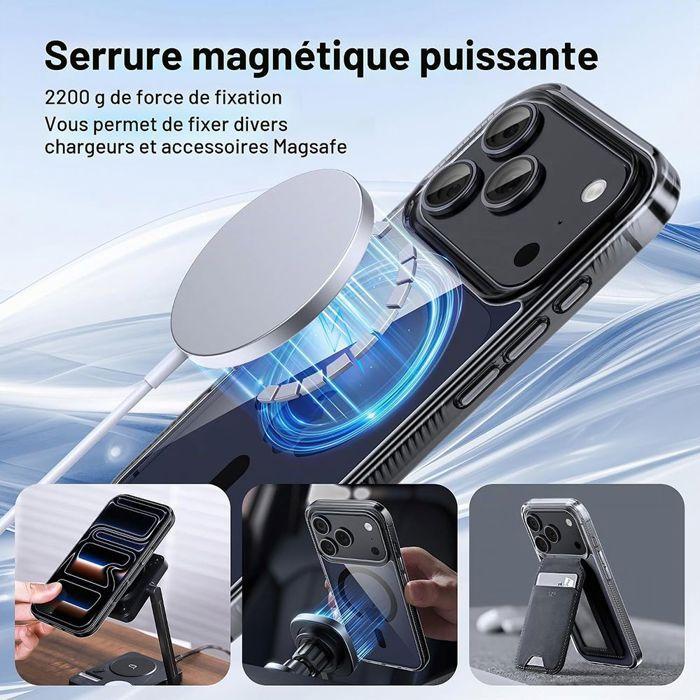 Coque + 2 Verres Trempés pour iPhone 18 Pro Max, Antichoc avec Anneau Magnétique - Noir Translucide