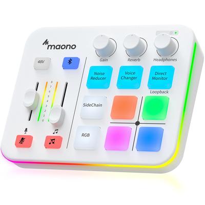 MAONO игровой аудиомикшер аудиоинтерфейс отключение звука изменение голоса реверберация совместимо с аудиомикшером для игр потоковое вещание подкаст комментарии подключение XLR
