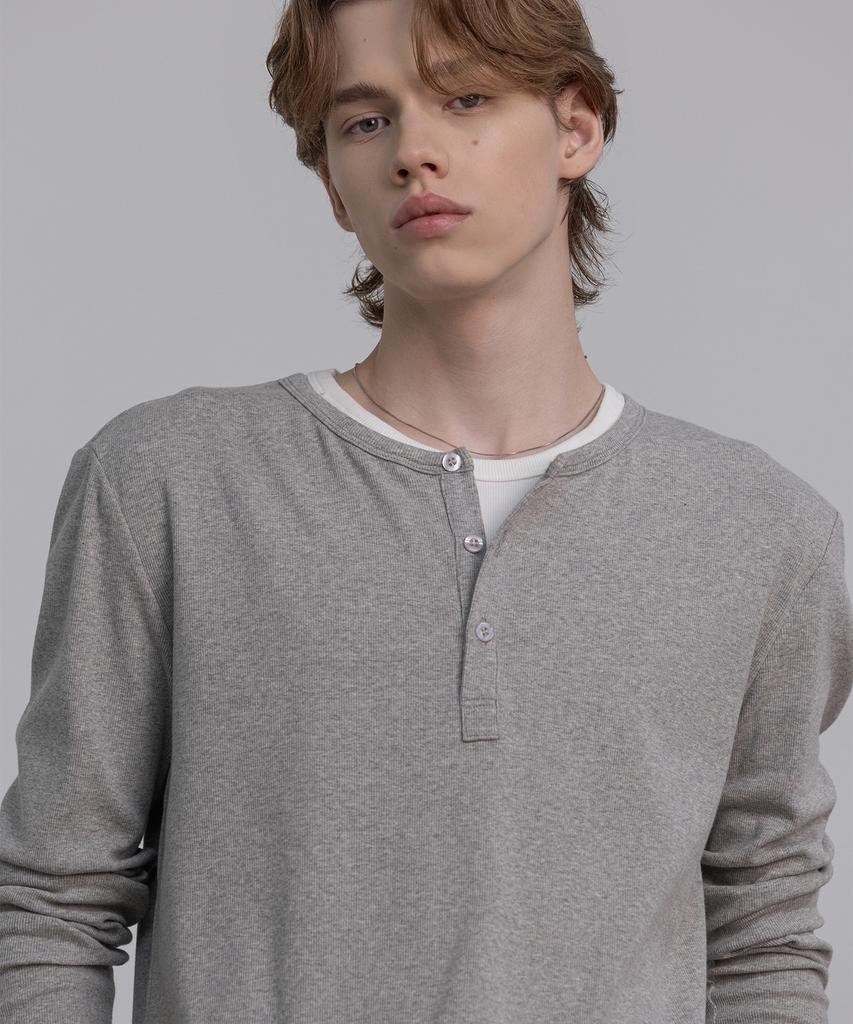 DECOROSO Многослойная футболка-henley с длинным рукавом [Серый]
