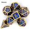 7 шт. синие, золотые стандартные металлические кубики, набор твердых металлических многогранных кубиков, подходящий для ролевой игры, настольной игры, карточной игры
