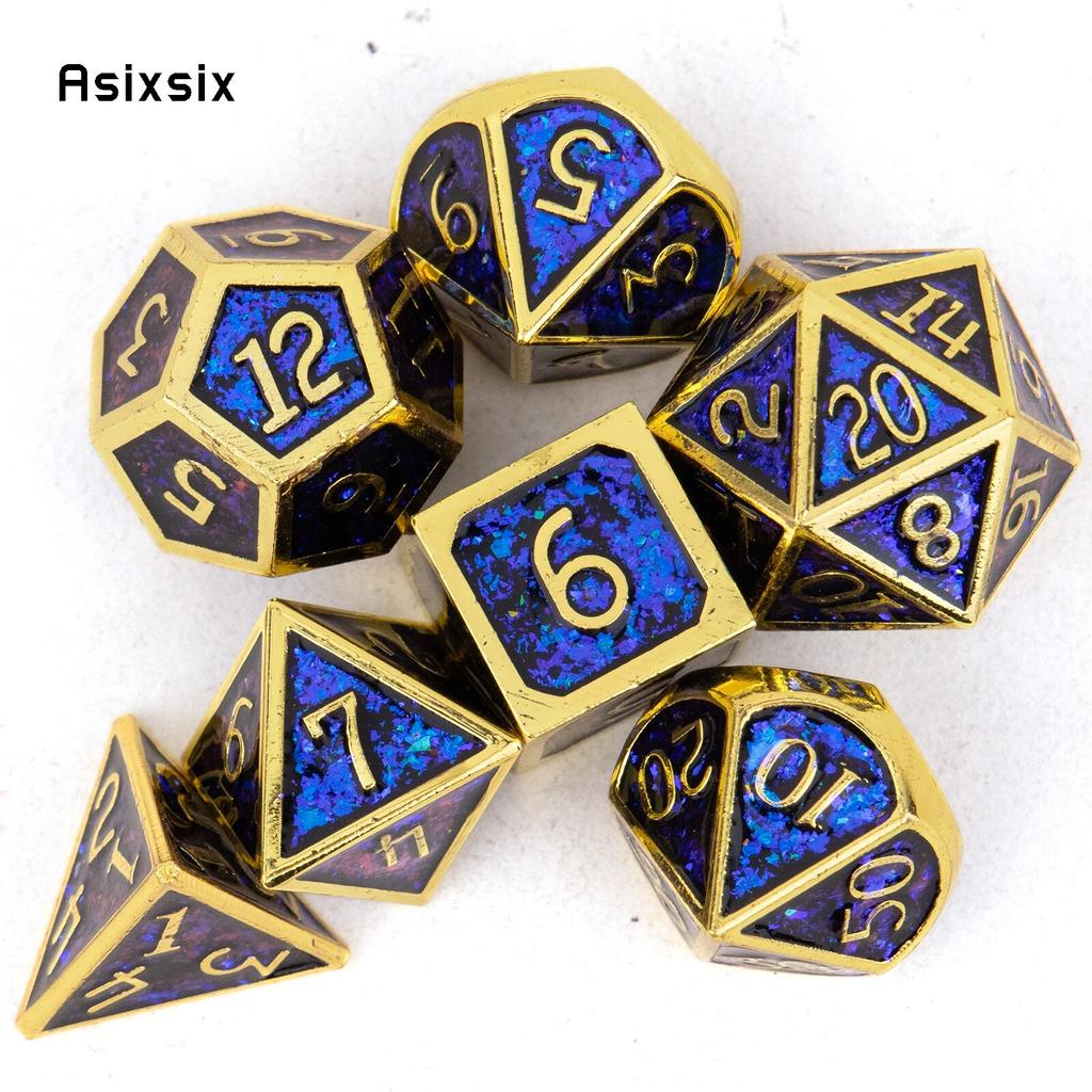 7 шт. синие, золотые стандартные металлические кубики, набор твердых металлических многогранных кубиков, подходящий для ролевой игры, настольной игры, карточной игры