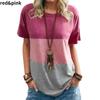S-5XL Европейская и американская весенне-летняя женская цветная контрастная футболка с карманом, круглым вырезом и коротким рукавом, свободный топ