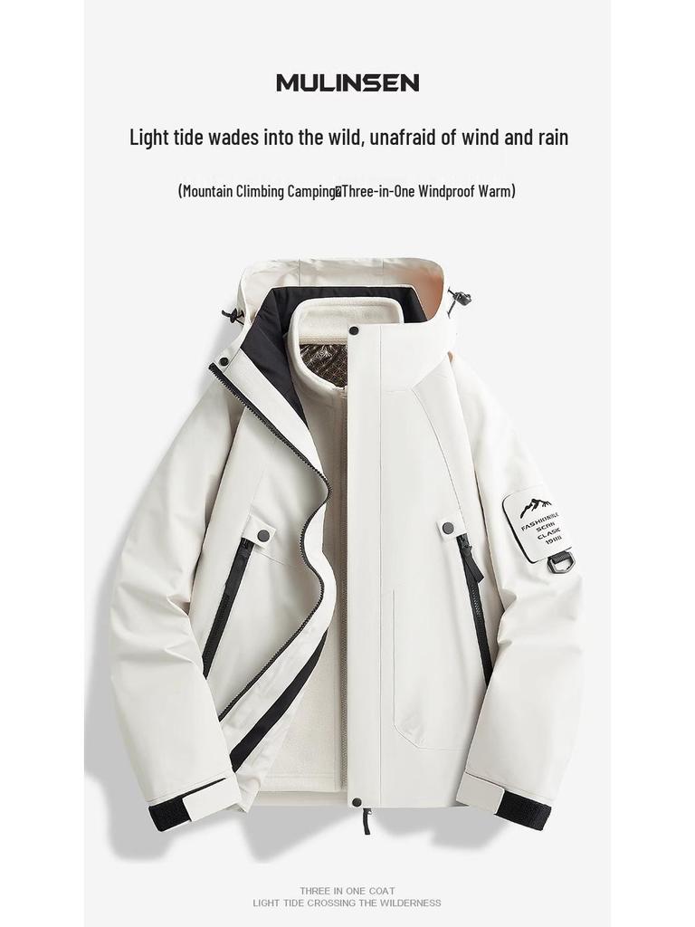 Унисекс 3-в-1 Ветрозащитная Водонепроницаемая Куртка для Хайкинга со Съемной Подкладкой для Осени/Зимы