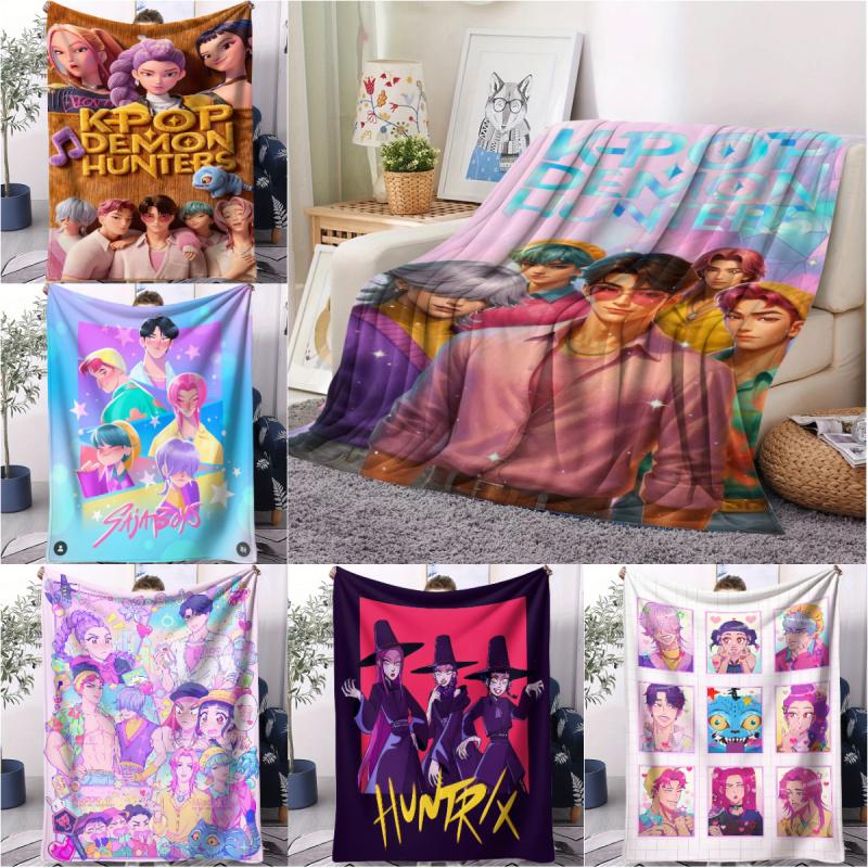 K-POP Demons Hunters Theme Blanket, Hot Anime Print Flannel Throw Blanket, Perfect Fan Gift Blanket, Home Casual Warm Blanket