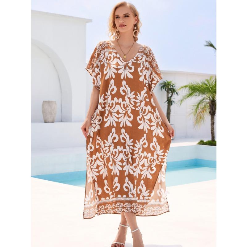 Плюс Размер Женщин Пляжный Принт Свободное Платье Накидка