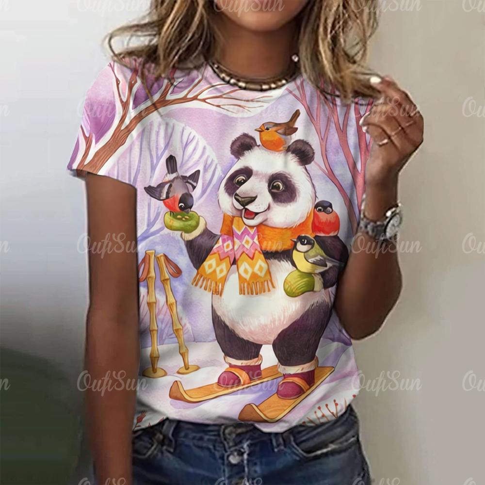 Vintage Kawaii Panda Anime Print T Shirt Funny Women Summer Casual Short Sleeve Tshirts Female Loose Tops Ropa Y2k Hombre Tees