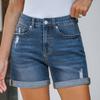 Jean Cargo Pants Women Stretchy High Waisted Ripped Denim Shorts Distressed Curled Edge Jean Shorts