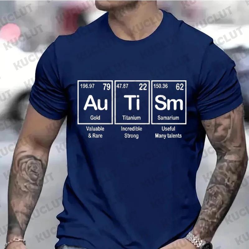 Мужская одежда Футболки с периодической таблицей аутизма для женщин Футболки с информацией об аутизме Футболки унисекс с коротким рукавом Черная мужская одежда