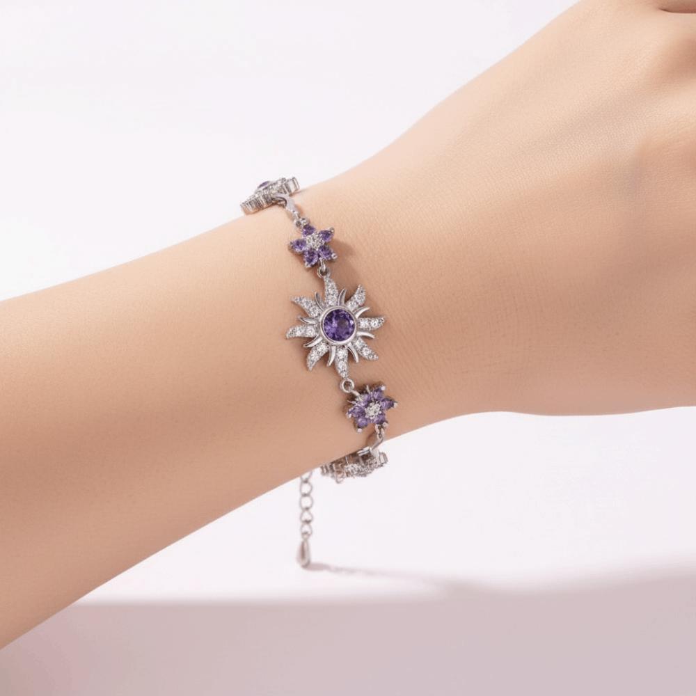 Luxury Sunflower Bracelet Fashion Shiny Rhinestone Bangle Pink Cubic Zirconia Chain Wedding