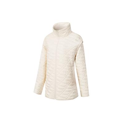 Однотонная женская куртка из плотного хлопка с воротником-стойкой и заниженной линией плеч, светло-бежевого цвета SC1249062B-WT09