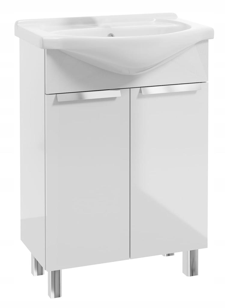 Bathroom cabinet with a washbasin on legs 85x60, standing, white Lily, with an elongated chrome tap