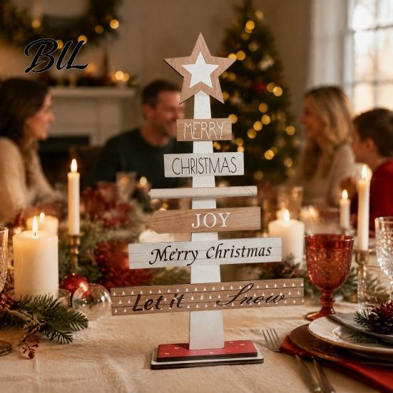 Festive Home Decor Pieces Christmas Tree Ornament, Wooden Letter Sign Decorative Xmas Ornament Sets for Compact Stable Party Supplies Holiday