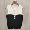 Корейский женский темпераментный контрастный цвет лацкан пуговицы без рукавов тонкий вязаный жилет