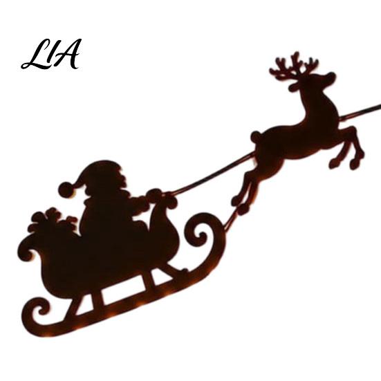 Festive Warm White Night Light Lighted Santa Sleigh Reindeer Christmas Wall Decor with Remote, 3D Up Wood Peel Remote Control Lighting And Stick