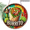 2D Flat, 1pc Mexican Burrito Metal Wall Art Sign - Vibrant 2D Flat Print Round Iron Decor with Pre-Drilled Holes, Traditional Sombrero & Cactus