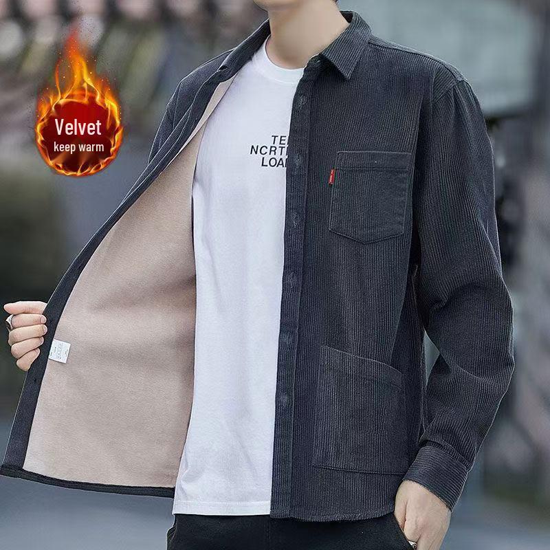 Мужская вельветовая рубашка с длинным рукавом - Теплая, плотная, с множеством карманов, повседневная рабочая одежда для осени/зимы
