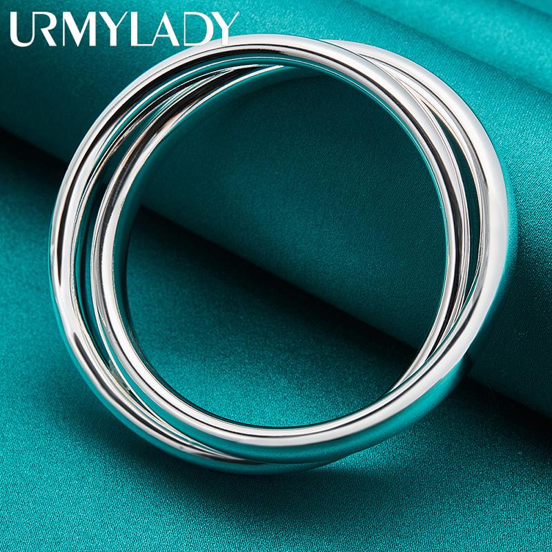 Браслеты из стерлингового серебра 925 пробы с двойным круглым кольцом, браслет для женщин, очаровательные модные украшения